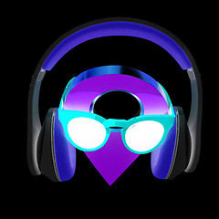 Image showing Glamour map pointer in sunglasses and headphones. 3d illustratio