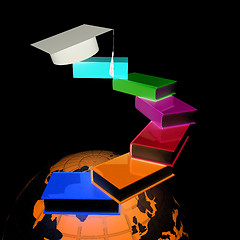 Image showing Earth of education with books around and graduation hat. Global 