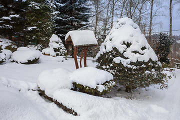 Image showing beautiful winter garden covered by snow