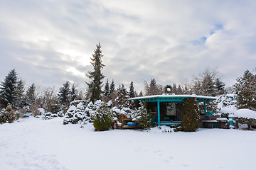 Image showing beautiful winter garden covered by snow