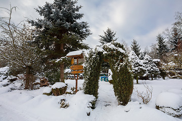 Image showing beautiful winter garden covered by snow