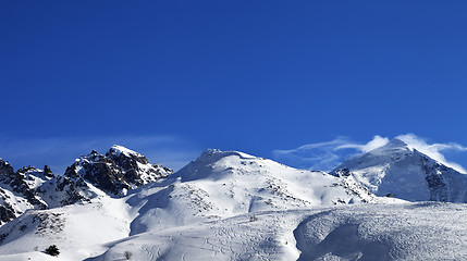 Image showing Panoramic view on Mount Tetnuldi and off-piste slope with track 