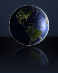 Image showing Americas  on dark globe