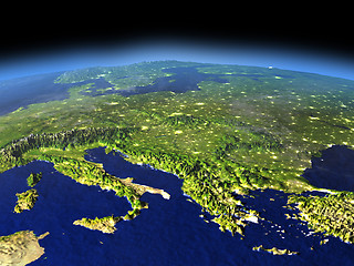 Image showing Evening above Adriatic sea region from space