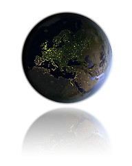 Image showing Europe on globe at night