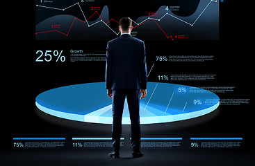 Image showing businessman with virtual chart hologram