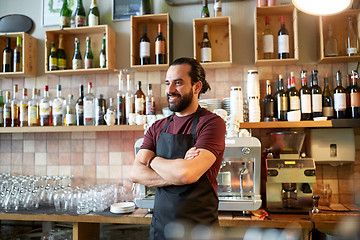 Image showing happy man, barman or waiter at bar