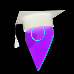 Image showing Geo pin with graduation hat on white. School sign, geolocation a