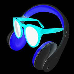 Image showing Sunglasses and headphone for your face. 3d illustration