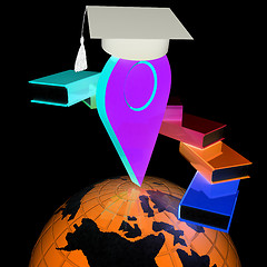 Image showing Pointer of education in graduation hat with books around and Ear