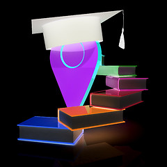 Image showing Pointer of education in graduation hat with books around. 3d ill