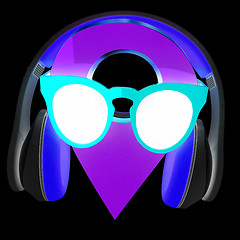 Image showing Glamour map pointer in sunglasses and headphones. 3d illustratio