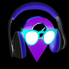 Image showing Glamour map pointer in sunglasses and headphones. 3d illustratio