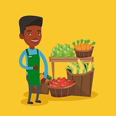 Image showing Friendly supermarket worker vector illustration.