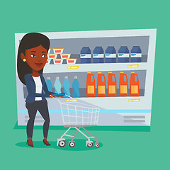 Image showing Customer with shopping cart vector illustration.