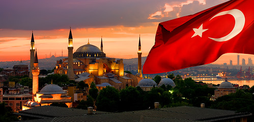 Image showing Flag and Ayasofya in Istanbul