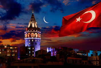 Image showing Flag and Galata Tower 