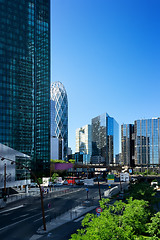 Image showing Modern skyscrapers and road