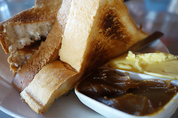 Image showing French toast with butter and kaya