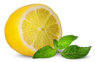 Image showing Half lemon and sprig of mint
