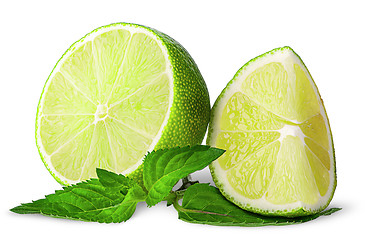 Image showing Several pieces of lime with mint
