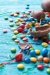 Image showing Colored candies and chocolate eggs