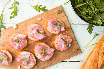 Image showing Bread with ham on table