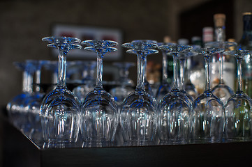 Image showing Wine glasses at the bar