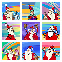 Image showing cartoon Santa cards set