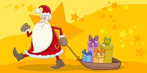 Image showing greeting card with santa and gifts