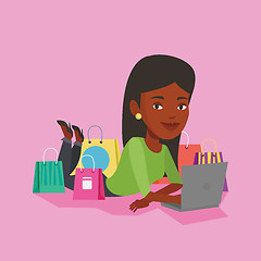 Image showing Woman shopping online vector illustration.