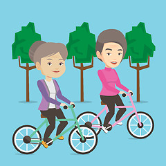 Image showing Senior women riding on bicycles in the park