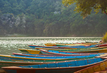 Image showing Boats at Fewa Lake, Pokhara