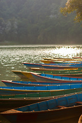 Image showing Boats at Fewa Lake, Pokhara