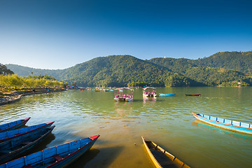 Image showing Boats at Fewa Lake, Pokhara