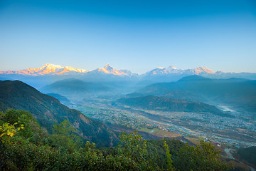 Image showing Machapuchare peak and Pokhara valley