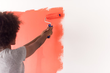 Image showing black woman painting wall