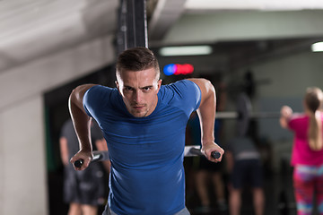 Image showing man doing exercises parallel bars