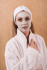 Image showing Spa Woman applying Facial Mask