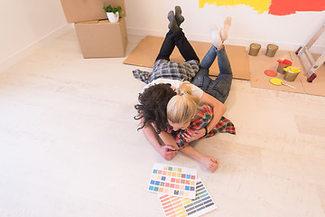 Image showing Happy young couple relaxing after painting