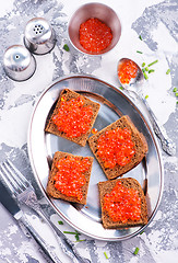 Image showing bread with red salmon caviar