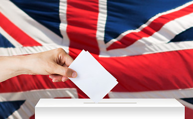 Image showing hand of englishman with ballot and box on election