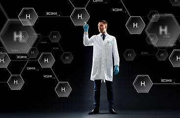 Image showing scientist with virtual chemical formula projection