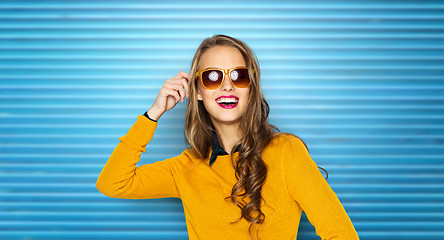 Image showing happy young woman or teen girl in sunglasses