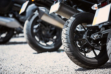 Image showing Motorcycle luxury items close-up: headlights, shock absorber, wheel, wing, toning.