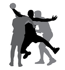 Image showing Two handball players blocking opponent player