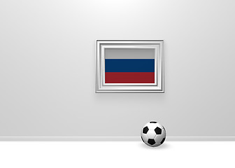 Image showing soccer ball and flag of russia in picture frame - 3d rendering