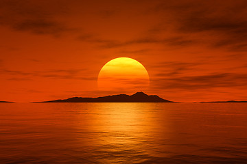 Image showing big beautiful fantasy sunset over the ocean