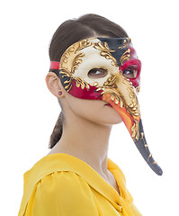 Image showing Portrait of a Young Woman with a Long Nose Mask