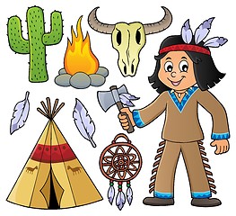 Image showing Native American boy and various objects